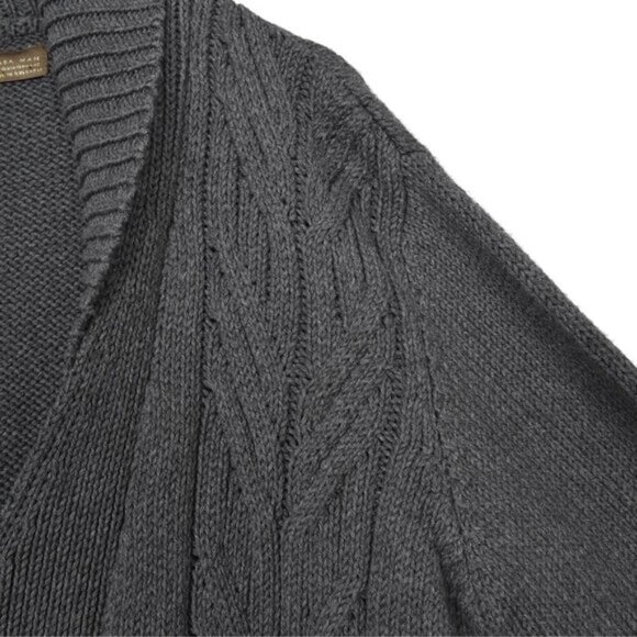 Zara Man Knit Cardigan Sweater Shawl Collar Button Down Gray Cable Knit XL - Picture 4 of 9